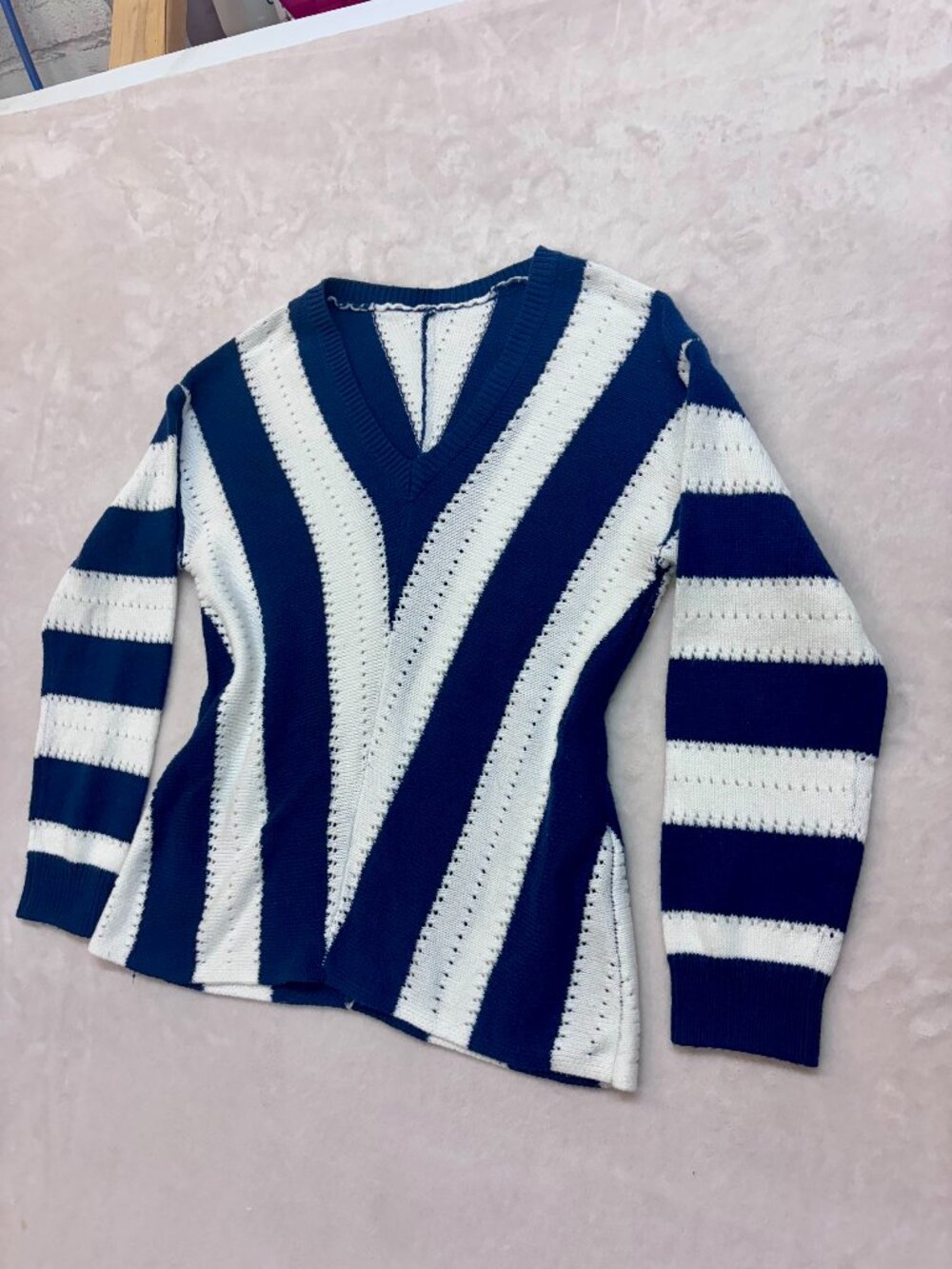 Women's Navy & White Striped Sweater --- Size: Medium --- Great Condition!!